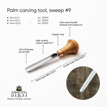 Load image into Gallery viewer, Palm carving tool STRYI Profi sweep #9, Linocutting tool, Burin Engraver, Detailed tool, Palm gouge