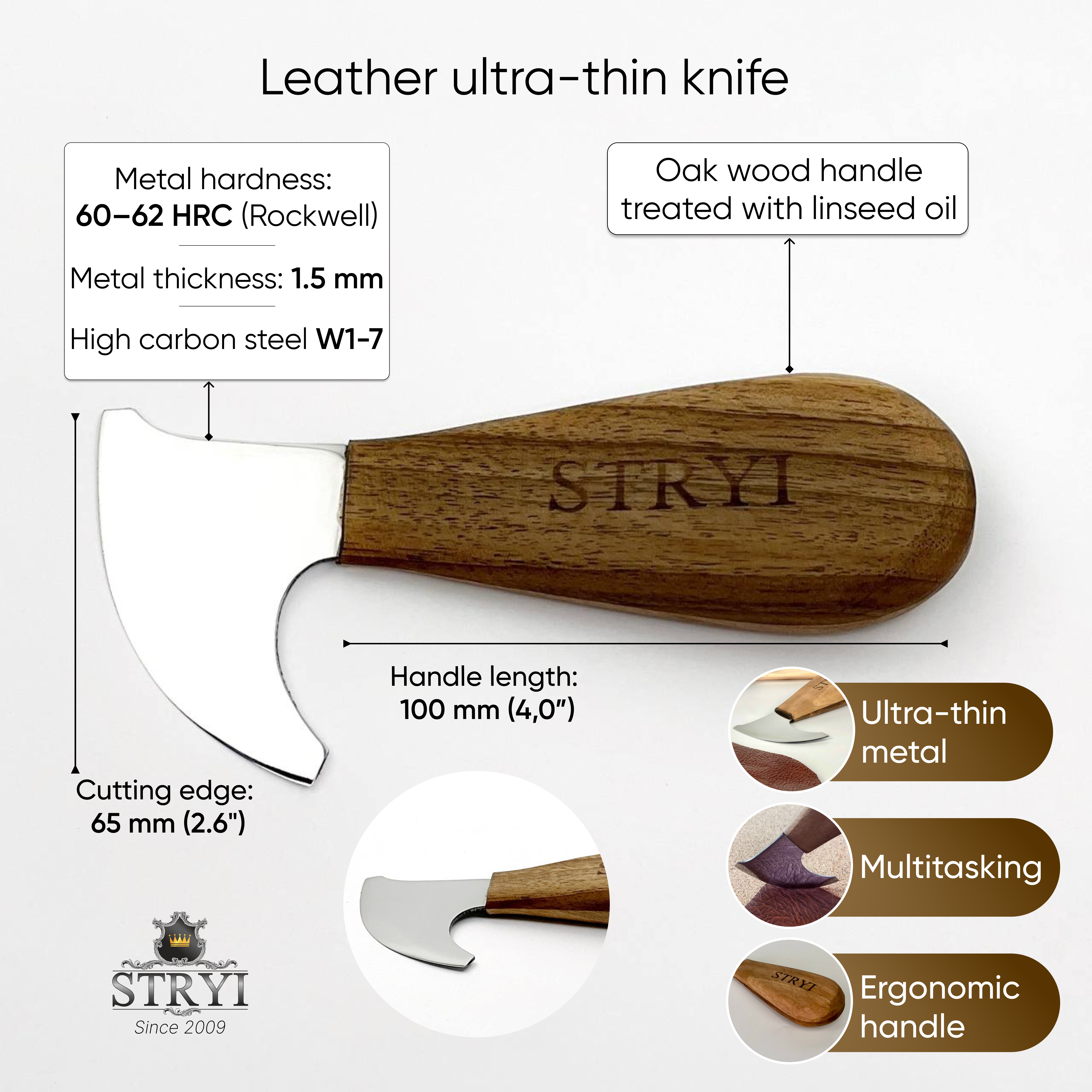 Unique Half Leather Blade Knife for Leatherworking STRYI Profi