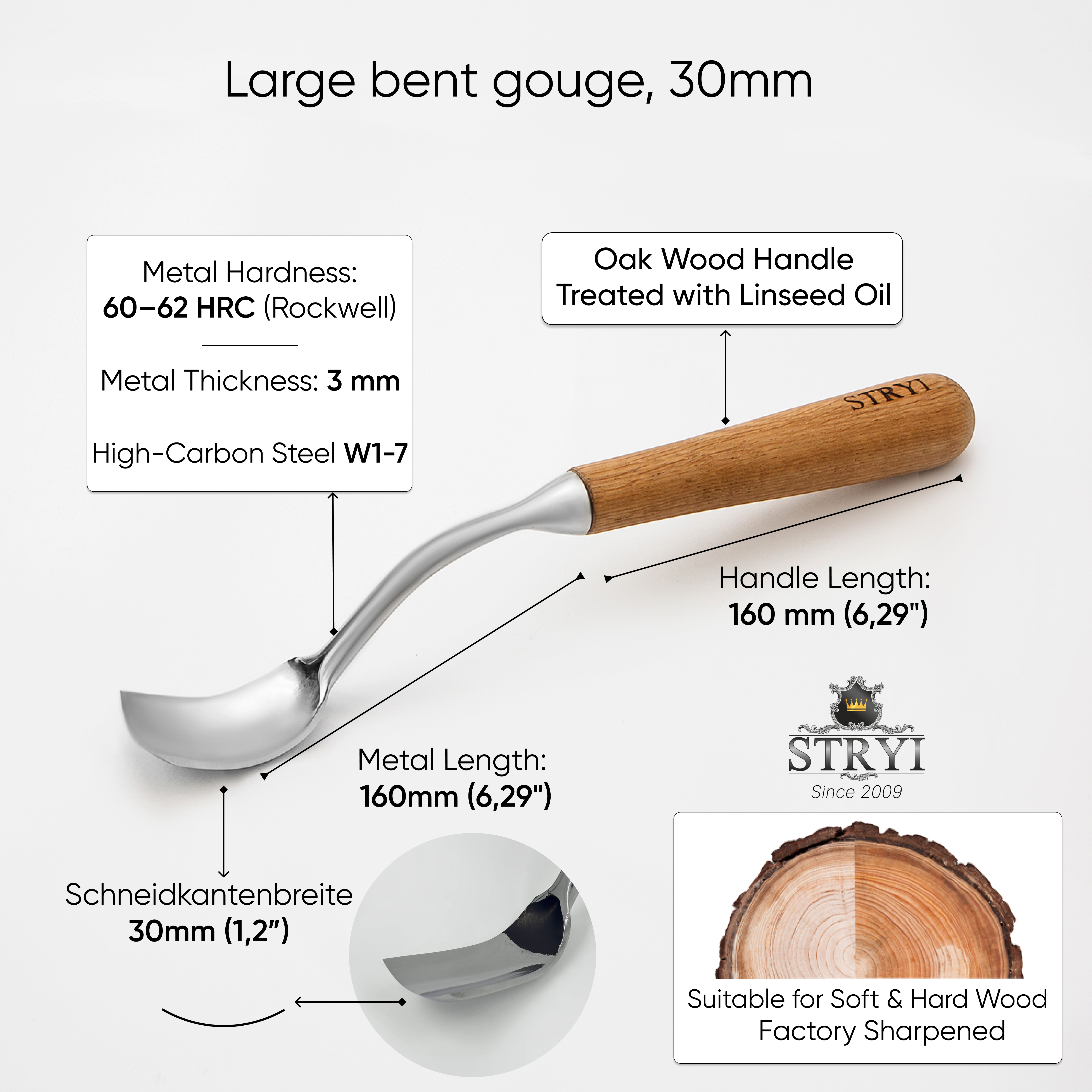 Bowl carving kit 4 pcs STRYI Profi, Spoon carving tools, Gift for men