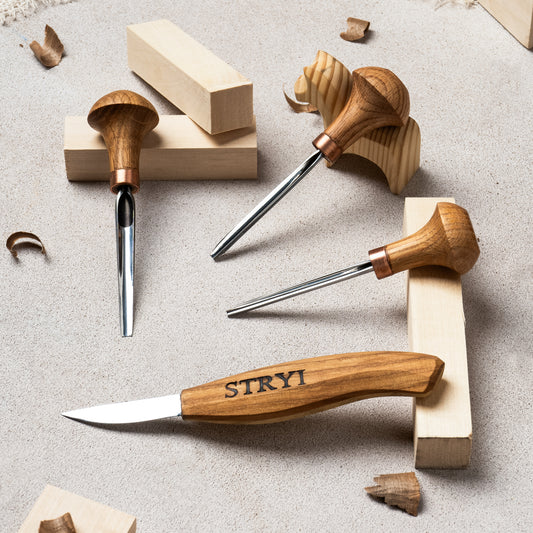 Basic wood carving figure tools set , 4pcs STRYI wood carving tools, Сarving kit, Set for whittling figures