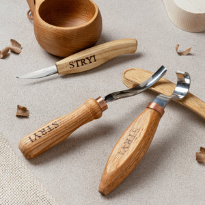 Spoon carving toolset, crockery woodcarving set  3 pcs STRYI Profi, carving tools, hook knife, spoon making