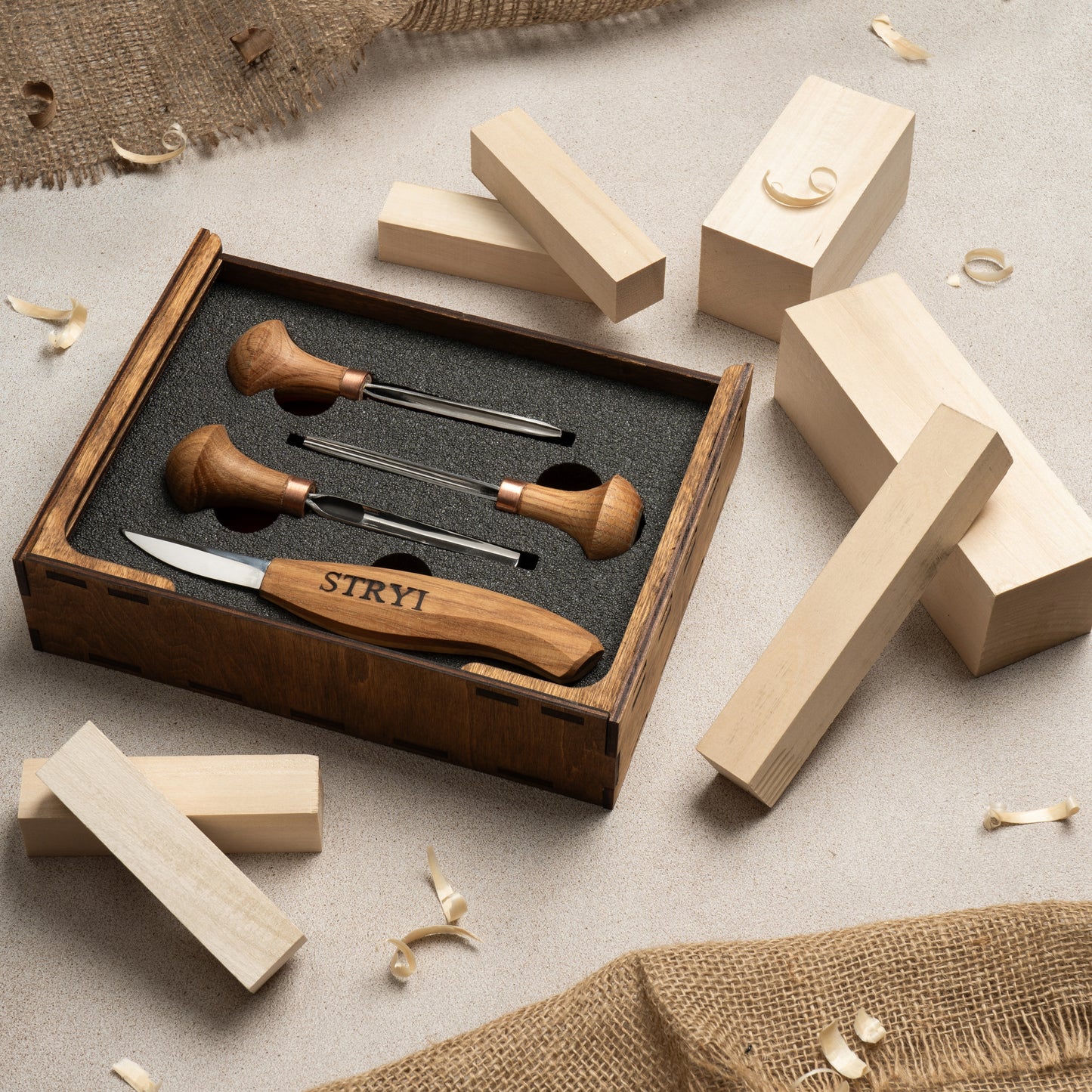 Basic wood carving figure tools set , 4pcs STRYI wood carving tools, Сarving kit, Set for whittling figures