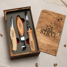 Load image into Gallery viewer, Spoon carving toolset, crockery woodcarving set  3 pcs STRYI Profi, carving tools, hook knife, spoon making