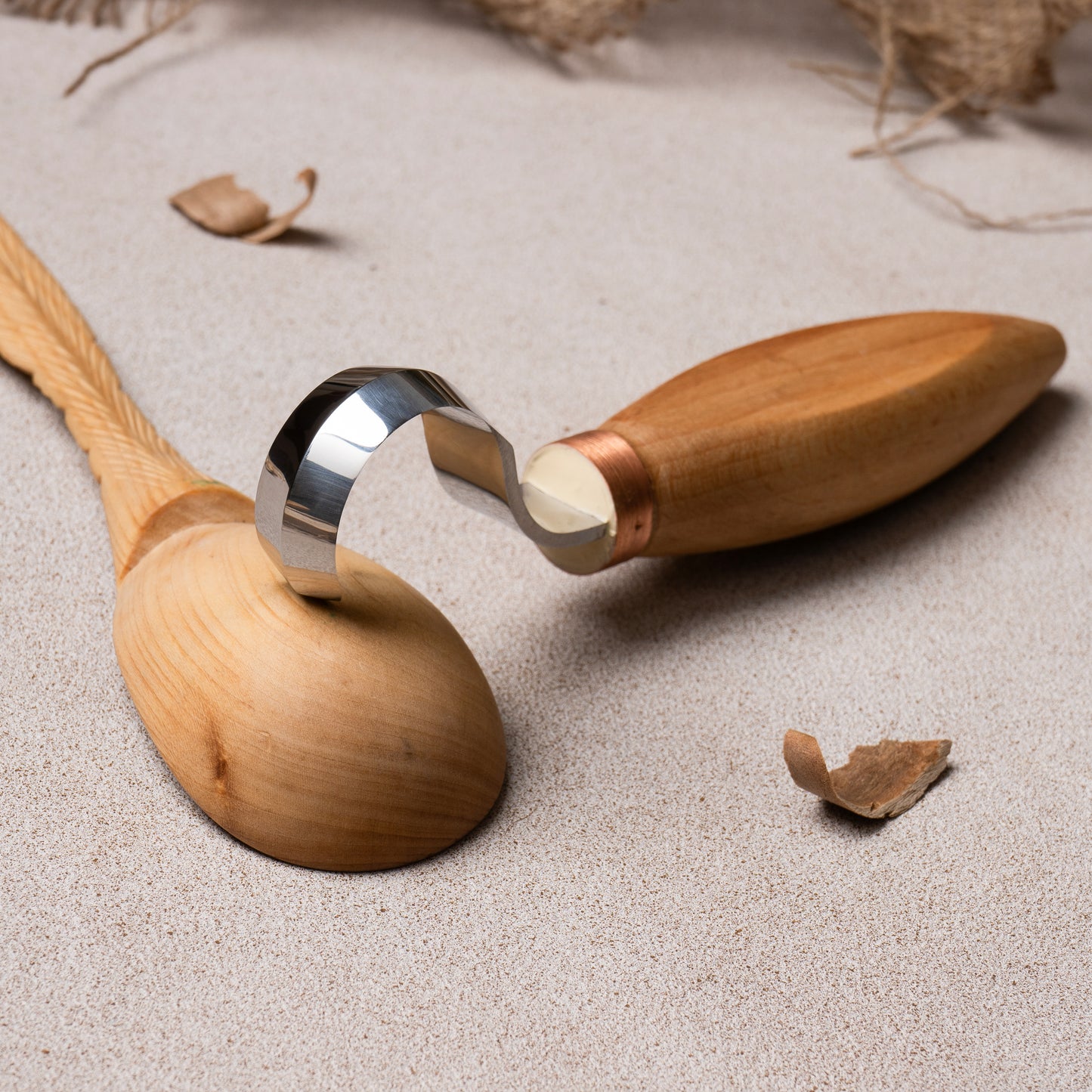 Cuchillo con gancho para trinchar Spoon Bowl Kuksa con afilado de doble cara 35 mm STRYI Profi