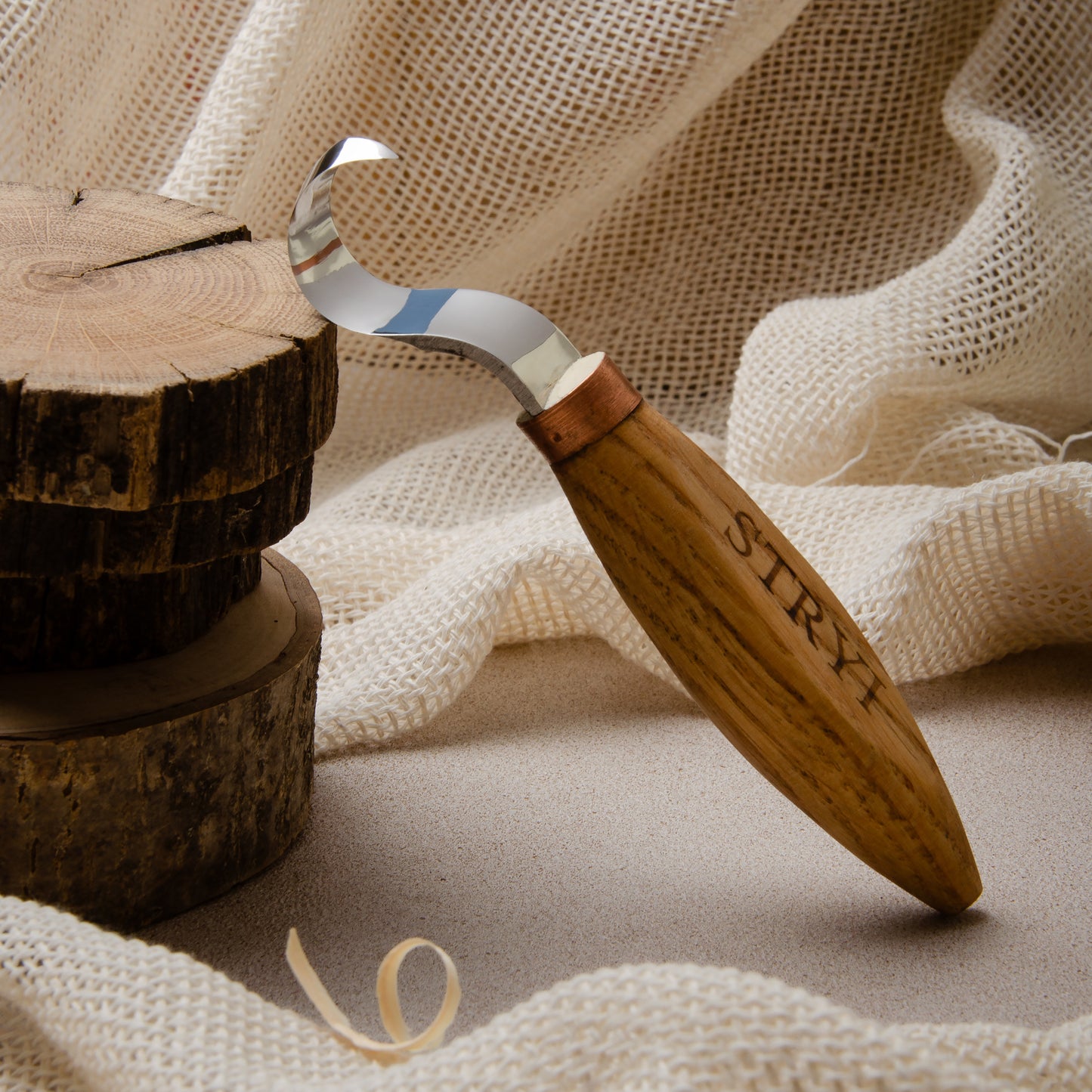 Löffelschale und Kuksa Schnitzhakenmesser, Scharfes Hakenmesser 25mm STRYI Profi, Löffelmesser, Schalenmesser, Kuksa Meißel, Handgeschmiedetes Werkzeug