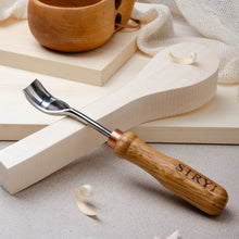 Cargar imagen en el visor de la galería, Short bent gouge 20mm, wood carving tools, spoon gouge STRYI Profi, bowl carving, spoon carving, stryi gouge