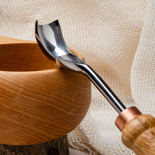 Short bent gouge 20mm, wood carving tools, spoon gouge STRYI Profi, bowl carving, spoon carving, stryi gouge