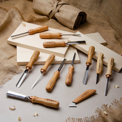 Woodcarving tools set 12pcs STRYI Profi for relief and for chip carving, stryi wood carving tools,