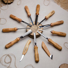 Cargar imagen en el visor de la galería, Juego de herramientas para tallar madera 12 piezas STRYI Profi para relieve y tallado en virutas