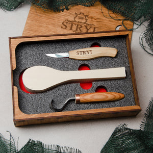 Juego de herramientas para tallar cucharas 2 piezas en caja de madera, STRYI Start