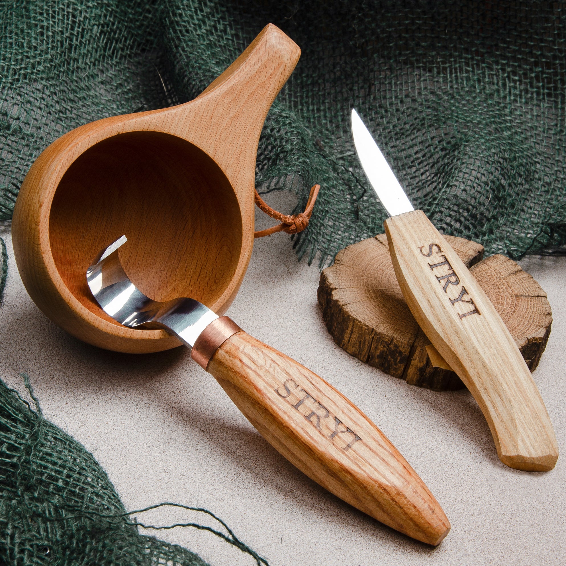 Juego de herramientas para tallar cucharas 2 piezas en caja de madera, STRYI Start