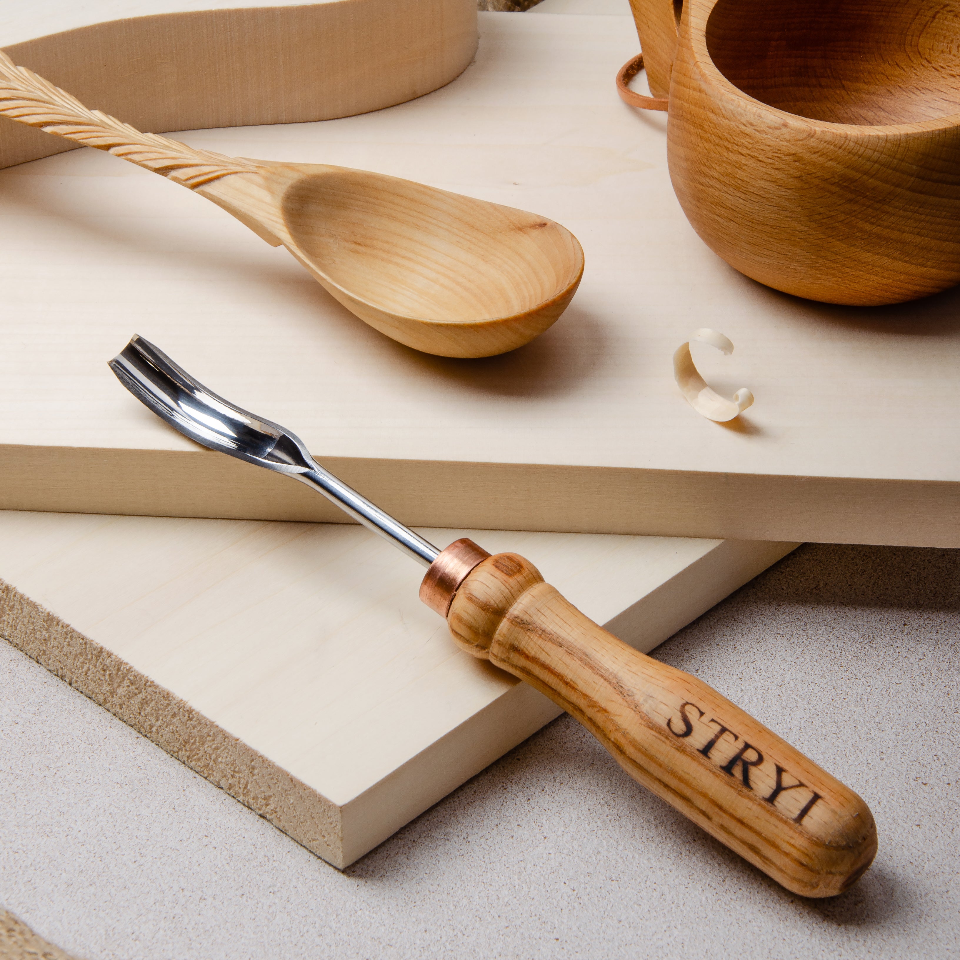 Gubia corta curvada, herramientas para tallar madera, gubia de cuchara STRYI Profi