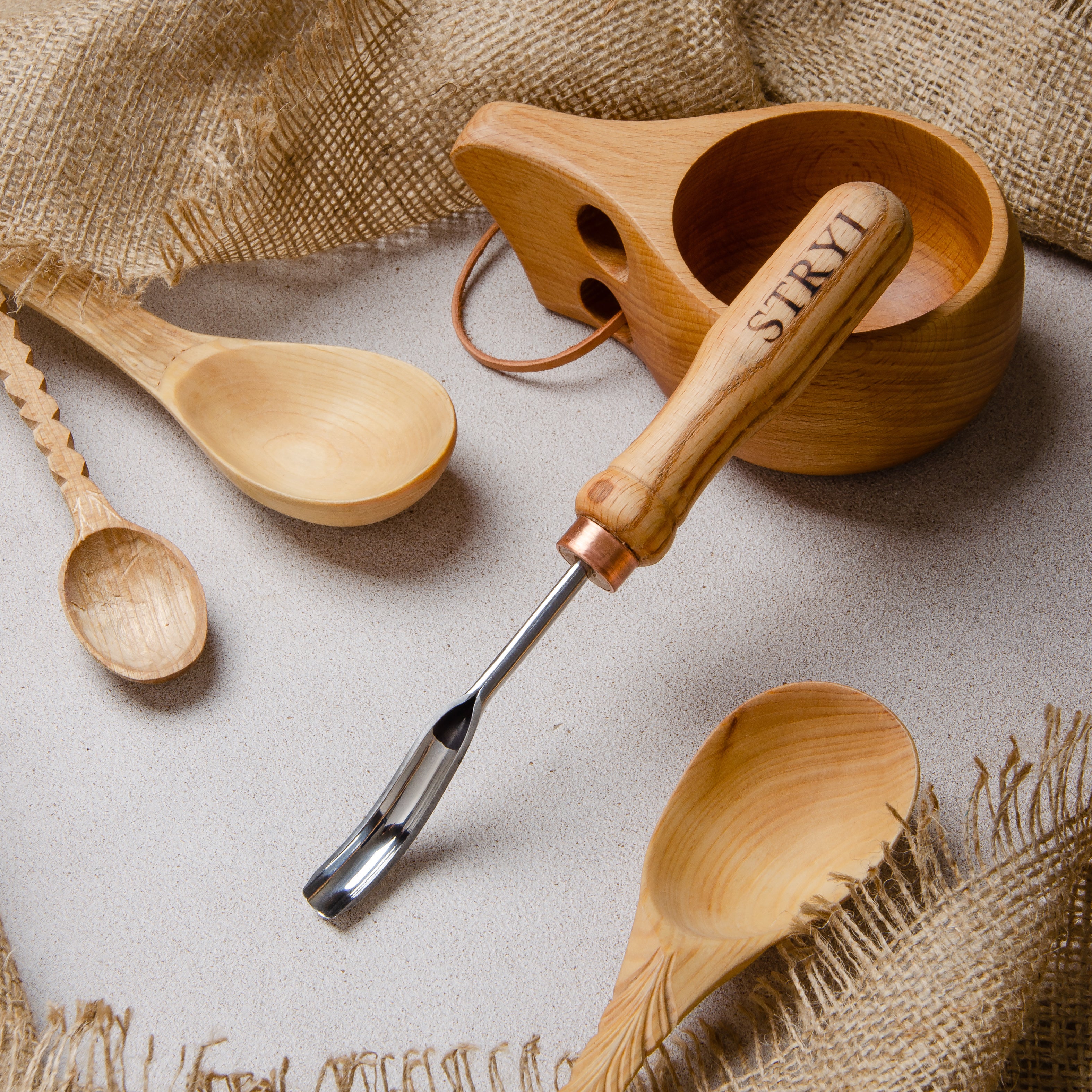 Gubia corta curvada, herramientas para tallar madera, gubia de cuchara STRYI Profi