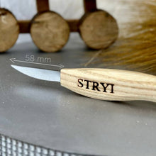Load image into Gallery viewer, Whittling knife for wood carving 58mm STRYI Profi, sloyd knife, making figurines, carving knife