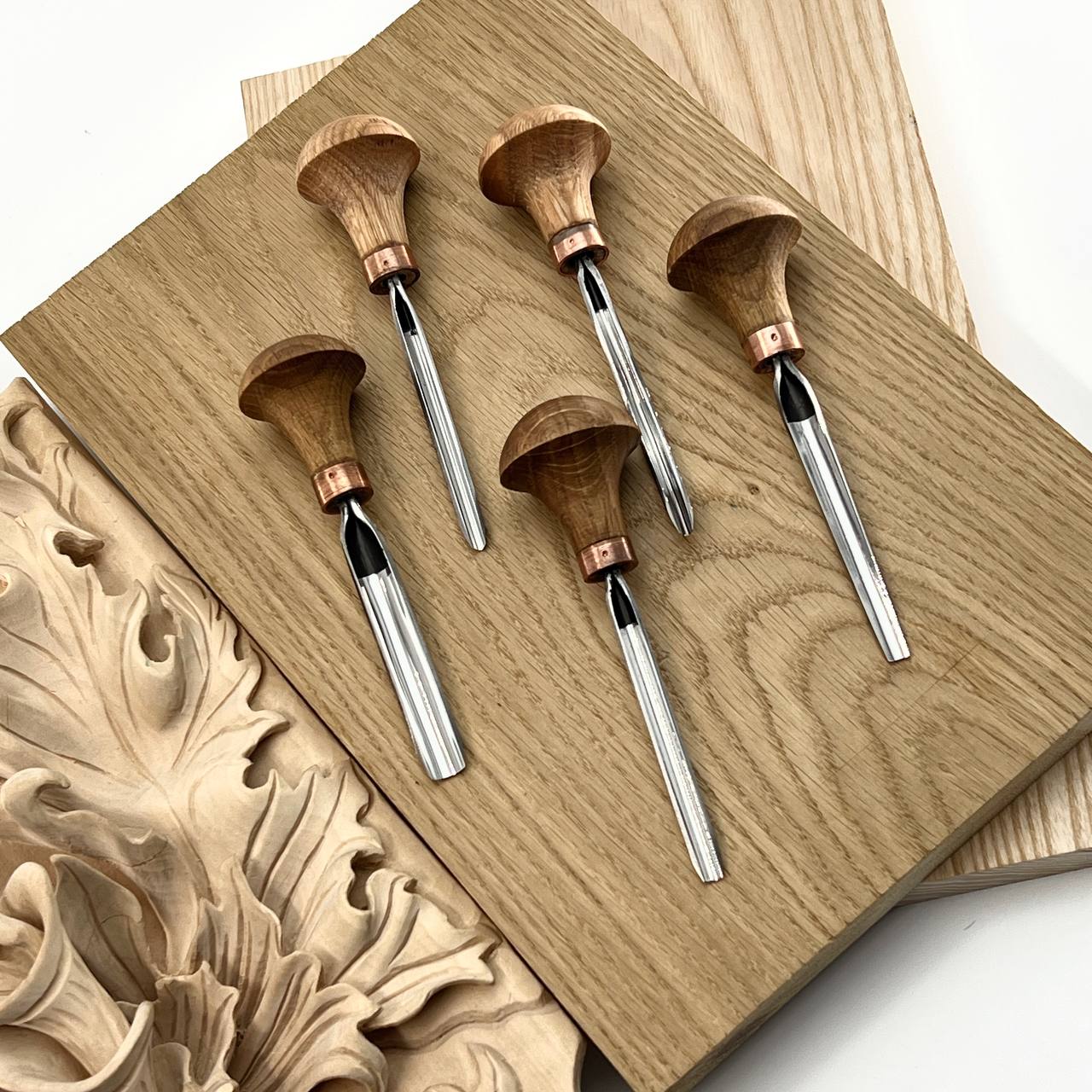 Detailed relief carving set of 5 palm tools STRYI Profi, Toolset for Linocuttting, Whittling figurines in Deluxe gift box