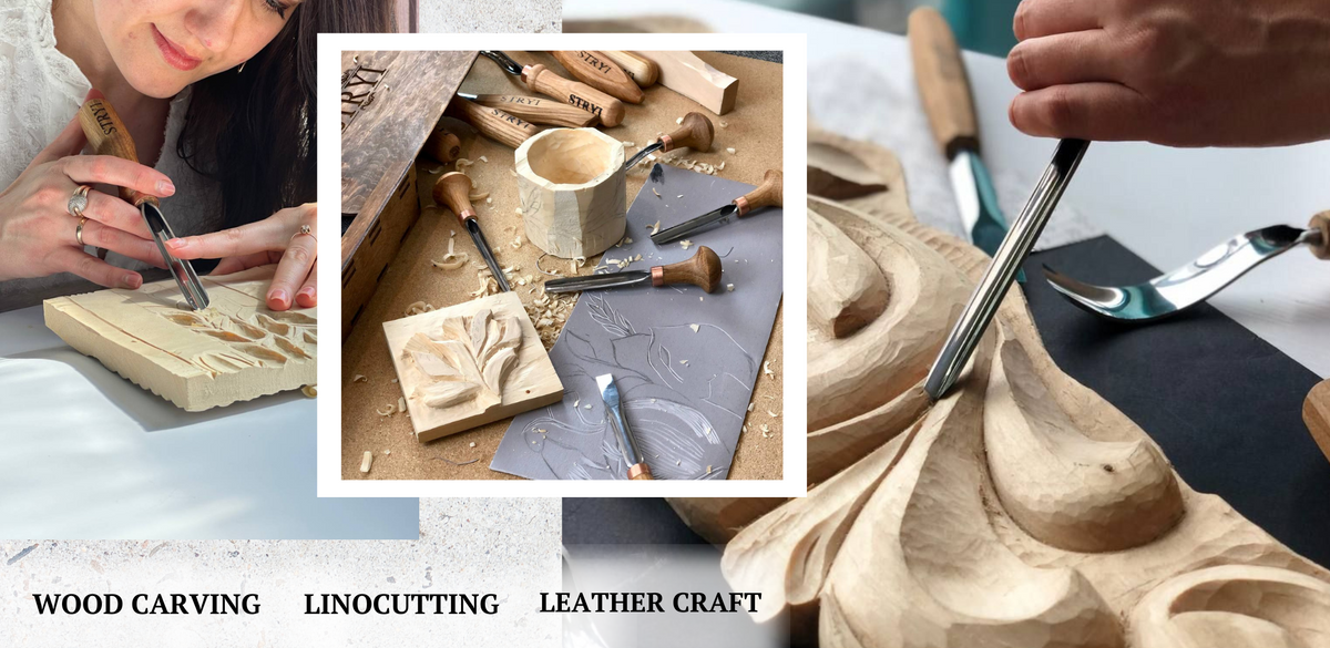 Carving tools, Chisels, Gouges, Bent gouges, Wood carving tools STRYI