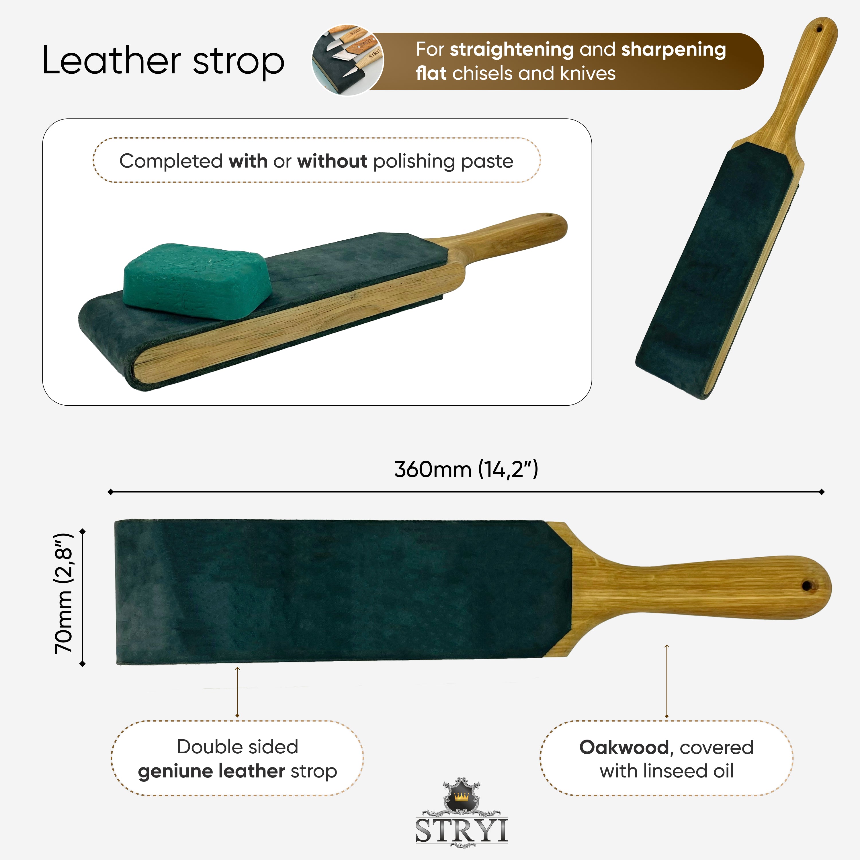 Leather strop double sided for Sharpening, polishing, Finishing knives, Sharpening kit