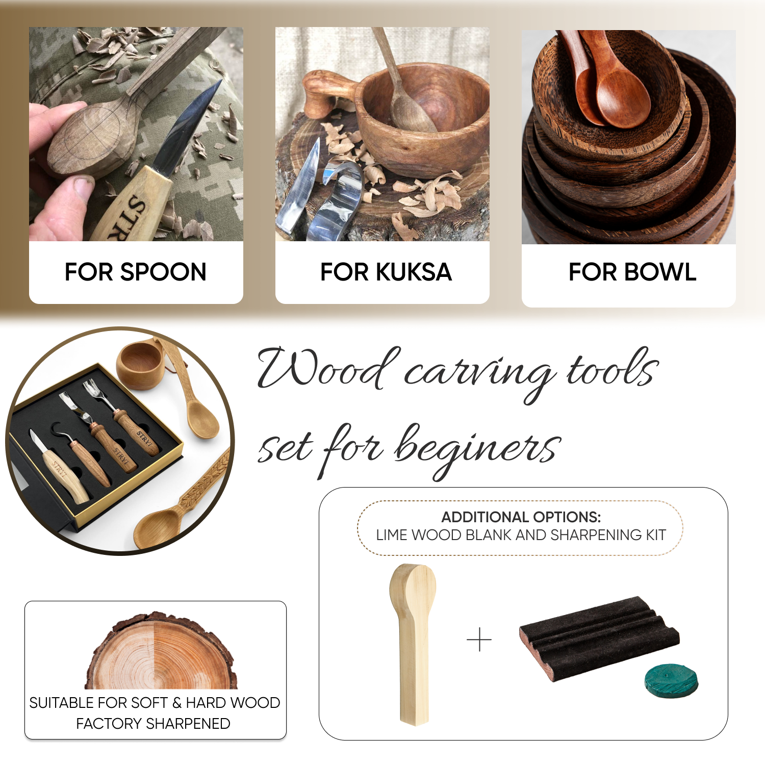 Deep Vessel Mastery: The 5-Piece Professional Bowl & Kuksa Carving Set