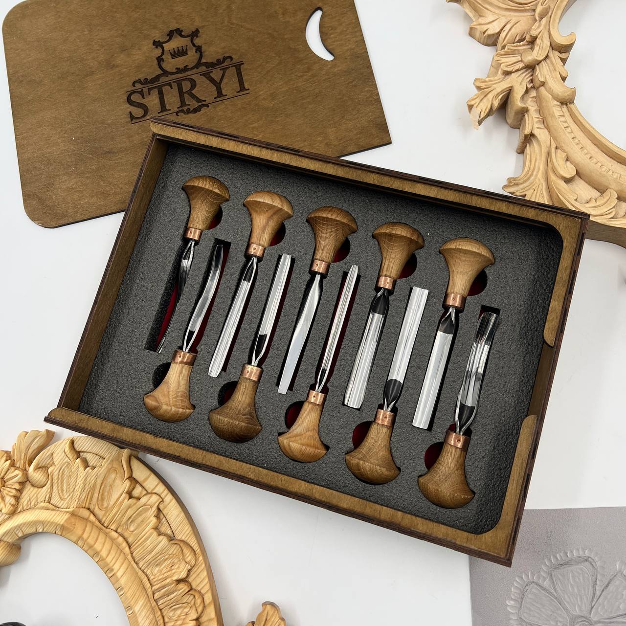 Palm carving tools set of 10 pcs, Gravers and burins STRYI Profi, Gift ready