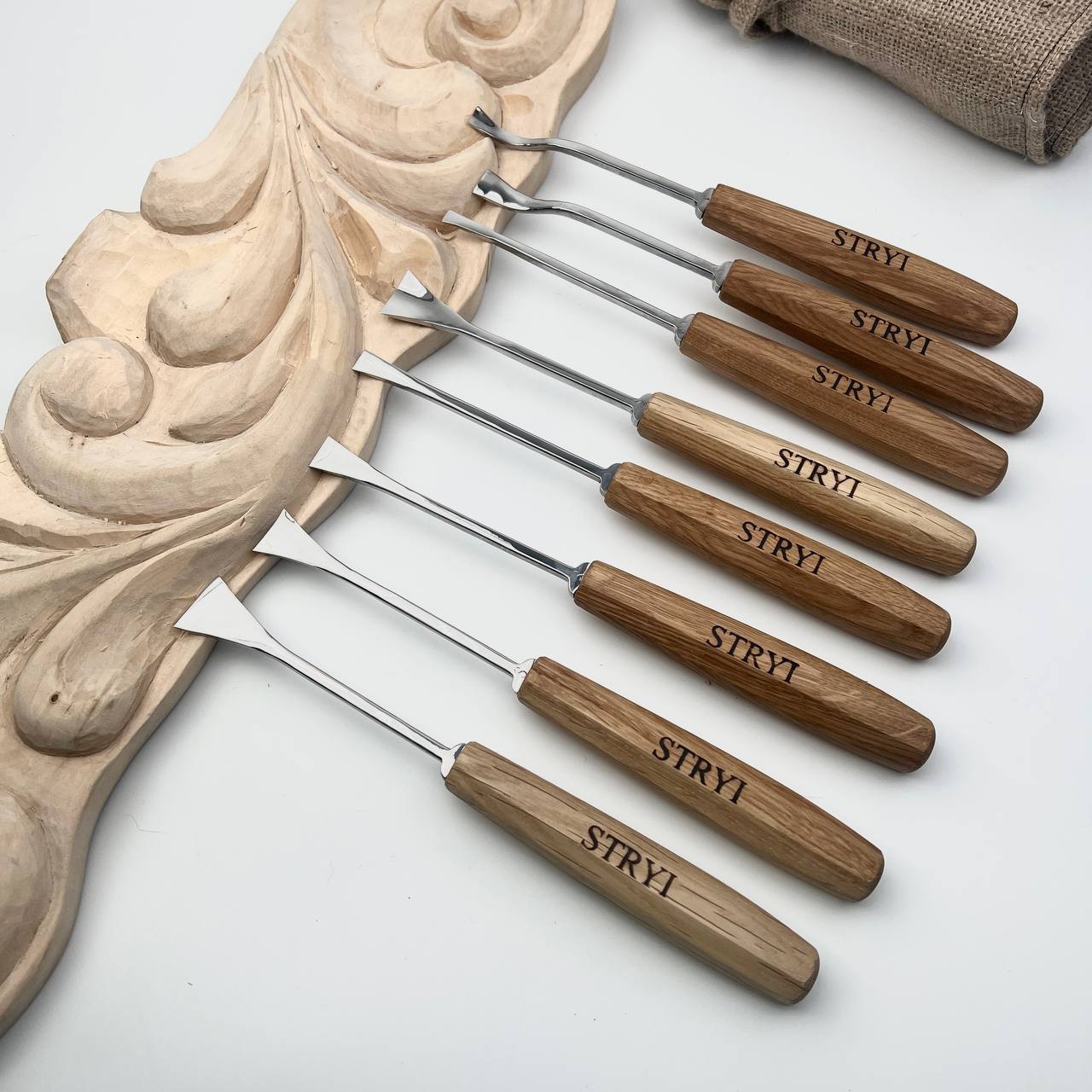 Fishtail Gouges set STRYI MAESTRO, Detailing Chisels set, Relief carving