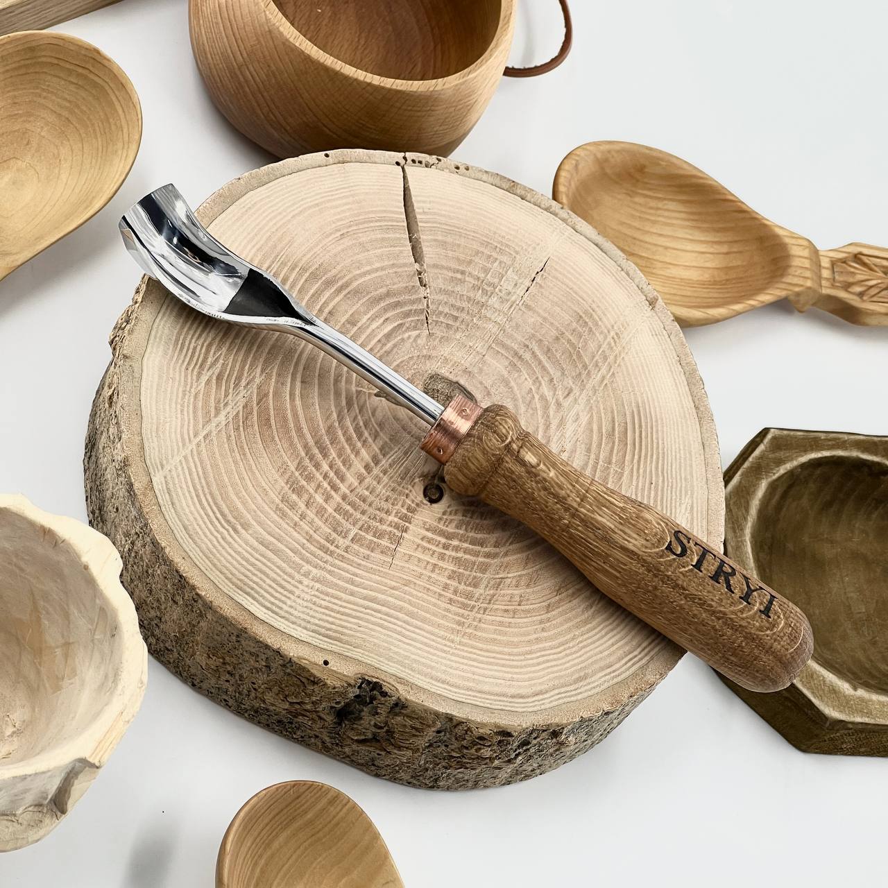 Schalenschnitzset mit 2 gebogenen Hohleisen STRYI Profi, Kuksa Hohleisen, Schalenschnitzerei, Geschenk für junge Männer