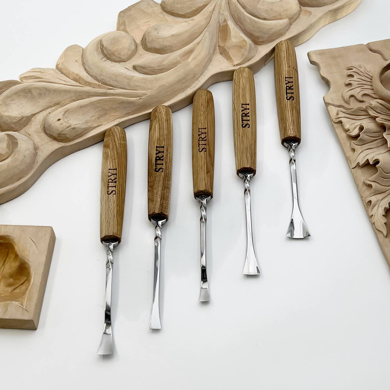 Fishtail Gouges set STRYI MAESTRO, Detailing Chisels set, Relief carving