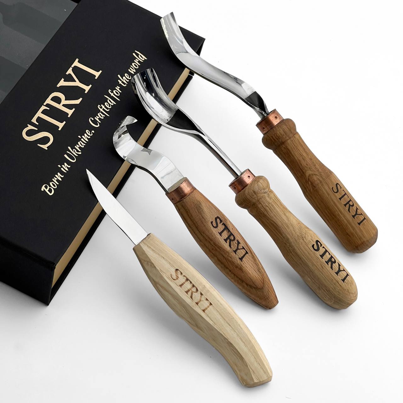 Bowl & Spoon Carving Kit: 4pc Set for Kuksa, Bowls & Spoons, Ready-to-Gift 5pcs STRYI Profi in deluxe gift box