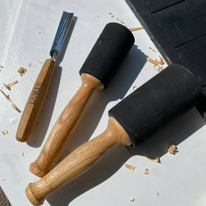 Rubber mallet for woodworking and wood carving, stone processing, for making sculpture