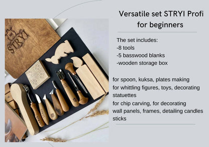 Juego de herramientas versátiles para tallar madera STRYI Profi (8 herramientas+5 espacios en blanco)
