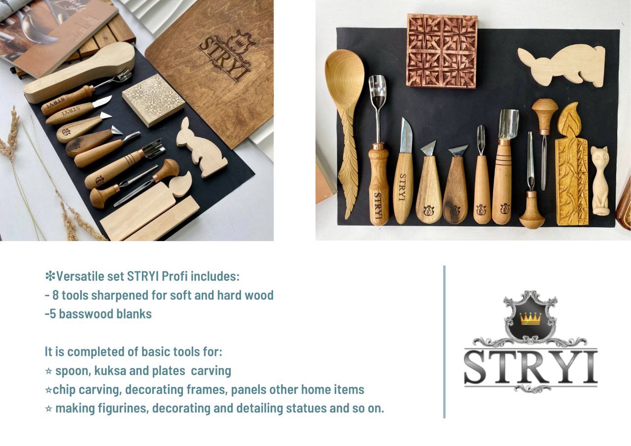 Versatile Wood carving kit STRYI Profi 12 pcs Gift for graduation, Free video tutorial