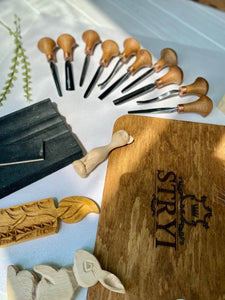 Palm carving tools set of 10 pcs, gravers and burins STRYI Profi