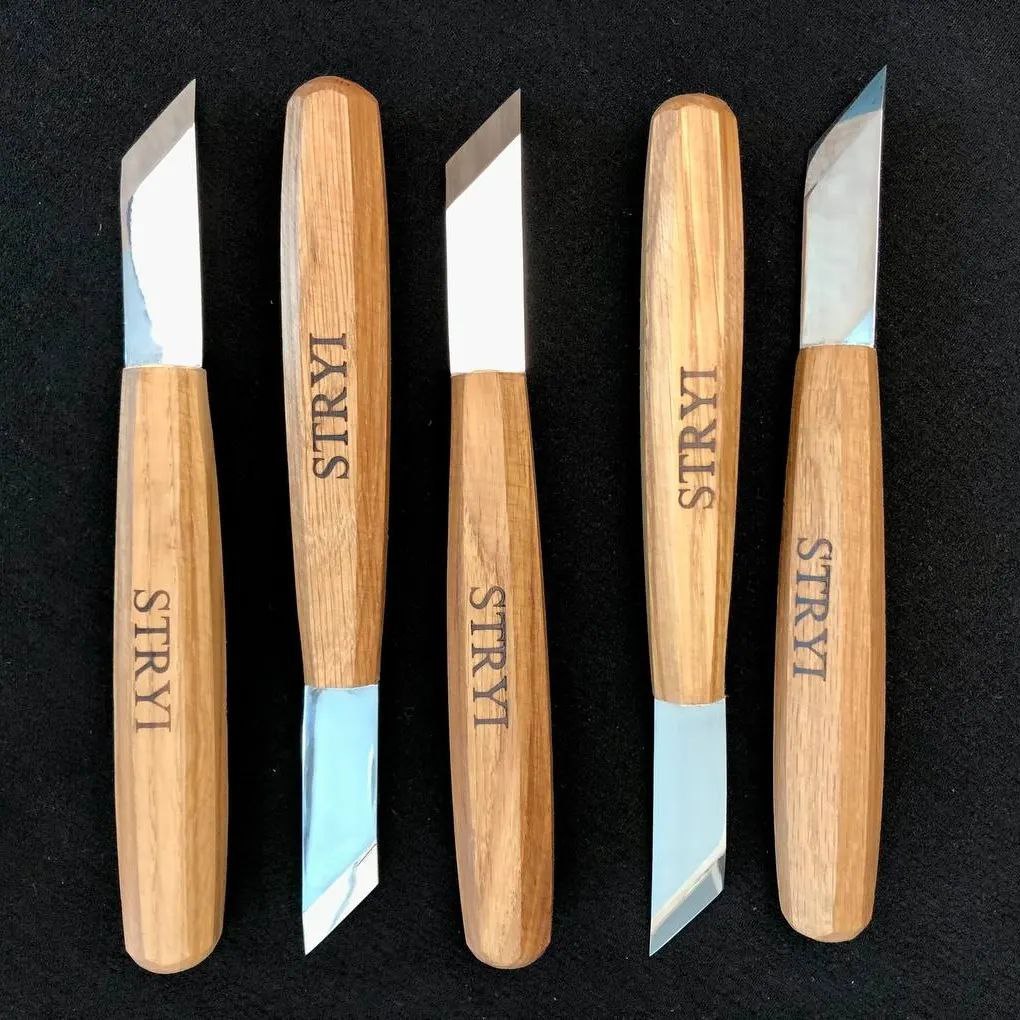 Cuchillo para tallar madera STRYI Profi para tallado en relieve y astillas, cuchillo sesgado