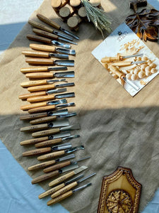 Wood carving tools set for relief carving, scrabbling after cutting, sculpture woodcarving, PFEIL analogue