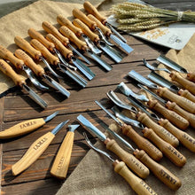 Load image into Gallery viewer, Woodcarving tools set 30pcs STRYI Profi, full completed set for carving, carving figures, hand forged tools, gouges set