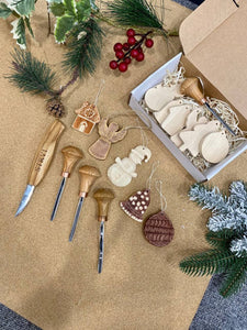 Set Weihnachtsspielzeug, Rohlinge für Kreativität, Weihnachtsdekoration aus Holz