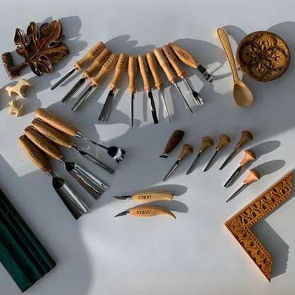 Versatile Wood Chisel Set STRYI Profi, Toolset for Detailed Carving, Chip carving kit