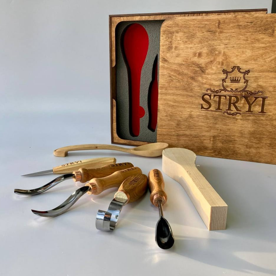 Spoon carving toolset, crockery woodcarving set 3 pcs STRYI Profi, carving  tools, hook knife, spoon making
