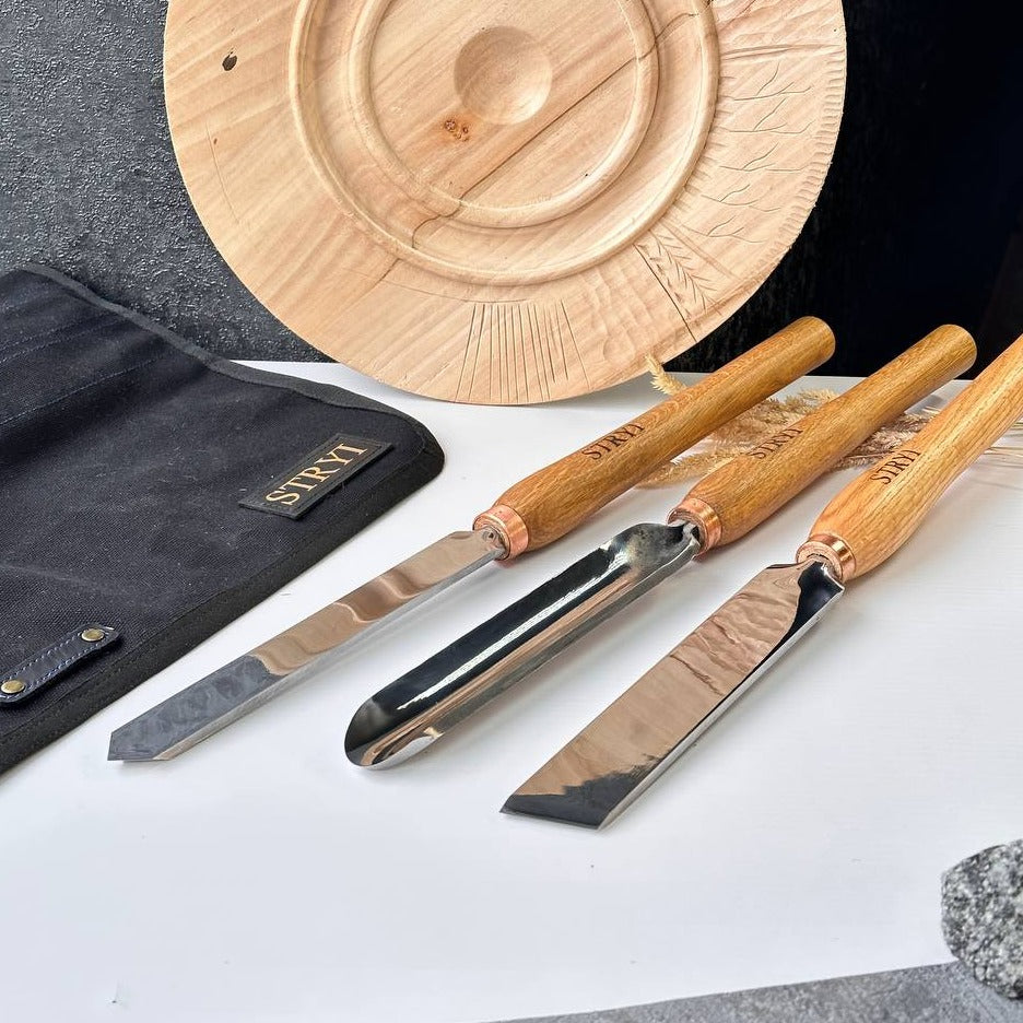 Wood turning tools set STRYI Profi 3pcs, Іet of lathe tools, Wood turning kit