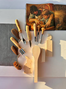 Versatile wood carving tools set STRYI Profi (8 tools+5 blanks), hobby set, woodworking tools