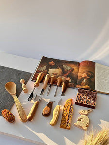 Versatile wood carving tools set STRYI Profi (8 tools+5 blanks), hobby set, woodworking tools