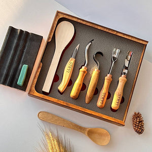 Juego de herramientas para tallar cucharas 5 piezas STRYI Profi en caja de regalo de madera