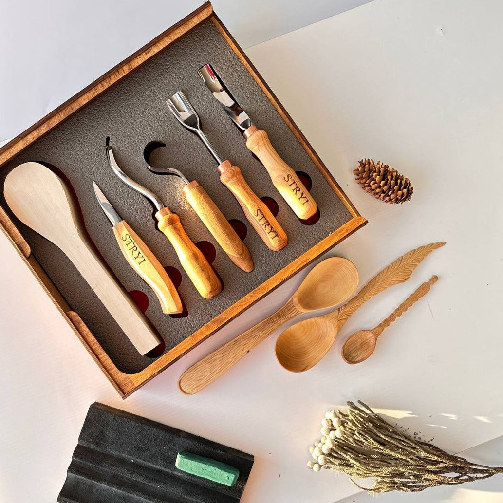 Spoon carving toolset, crockery woodcarving set 3 pcs STRYI Profi, car –  Wood carving tools STRYI