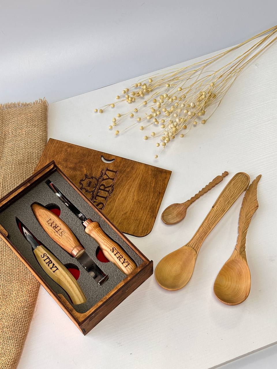 Spoon carving tools set 2pcs in wooden box, STRYI Start
