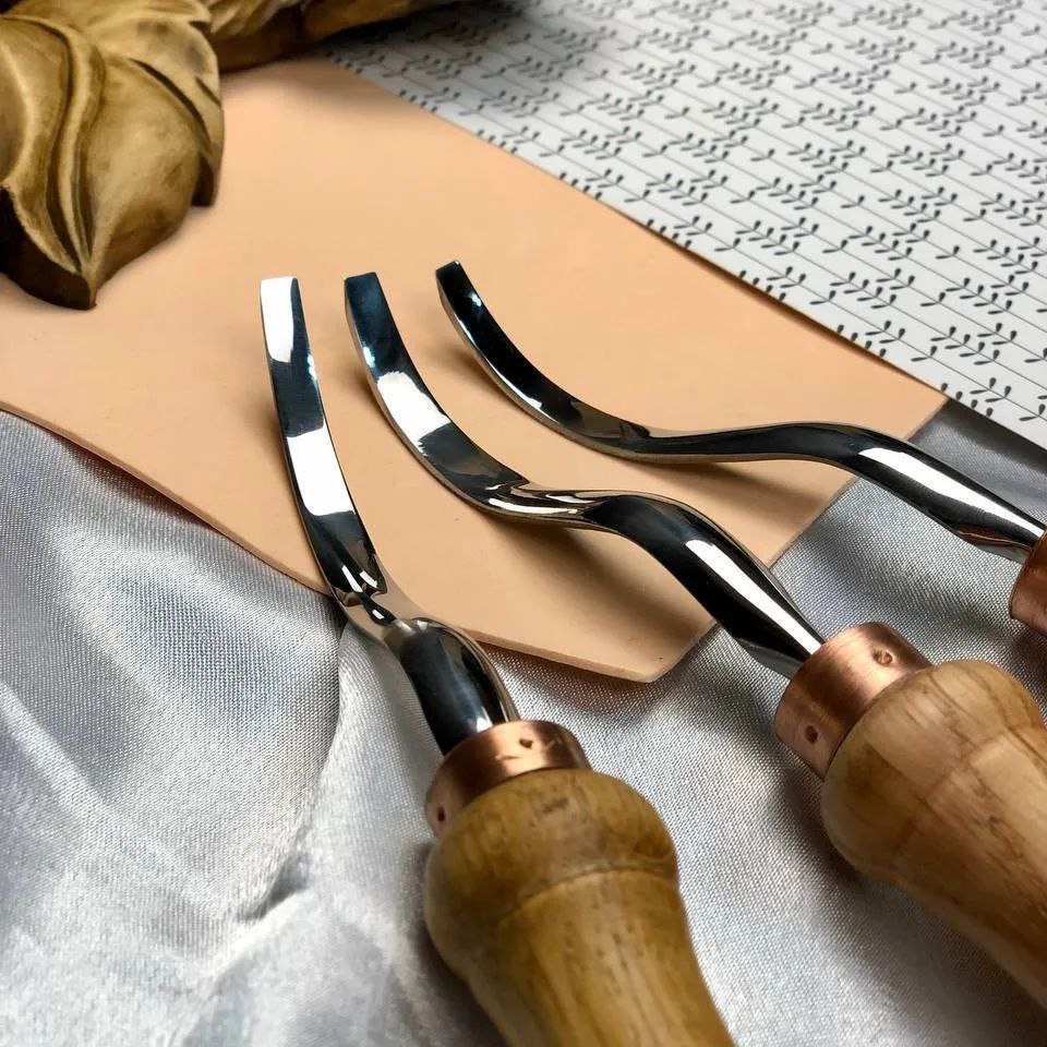 Gouge long bent chisel, profile#1 flat, STRYI Profi, bent gouges, carv ...