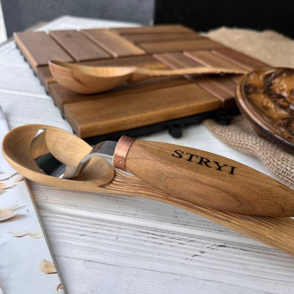 Löffelschale Kuksa Schnitzhakenmesser mit beidseitigem Schärfen 35mm STRYI Profi