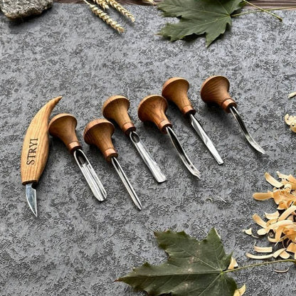 Wood carving tools set of 7 pcs, gravers and burins STRYI Start, linocutting set, detailed carving, microcarving