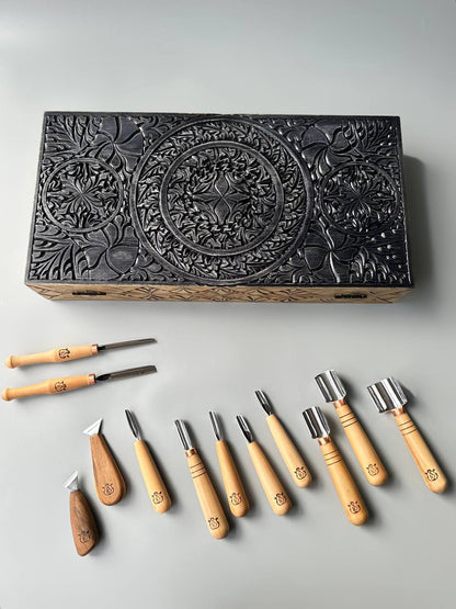 Basic set for woodcarving, Chip carving kit, STRYI-AY Profi, Chip carving tools, Chip carving knives