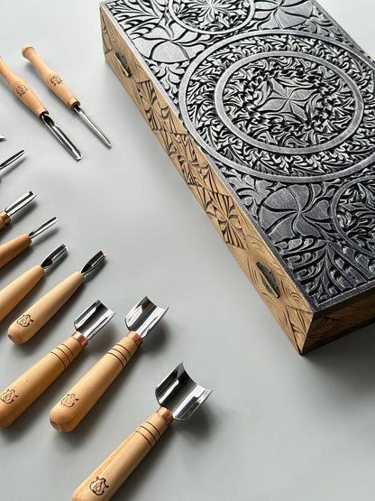 Basic set for woodcarving, Chip carving kit, STRYI-AY Profi, Chip carving tools, Chip carving knives