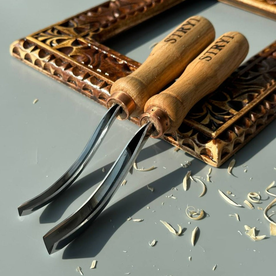 Long Bent V-parting Gouge STRYI 45 degrees, Detailing wood carving ...