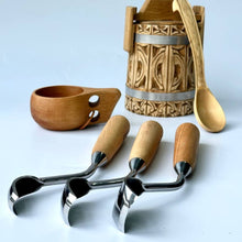 Cargar imagen en el visor de la galería, Bowl carving toolset of 3 large bent gouges STRYI Profi, kuksa gouges, bowl carving, gift for young man